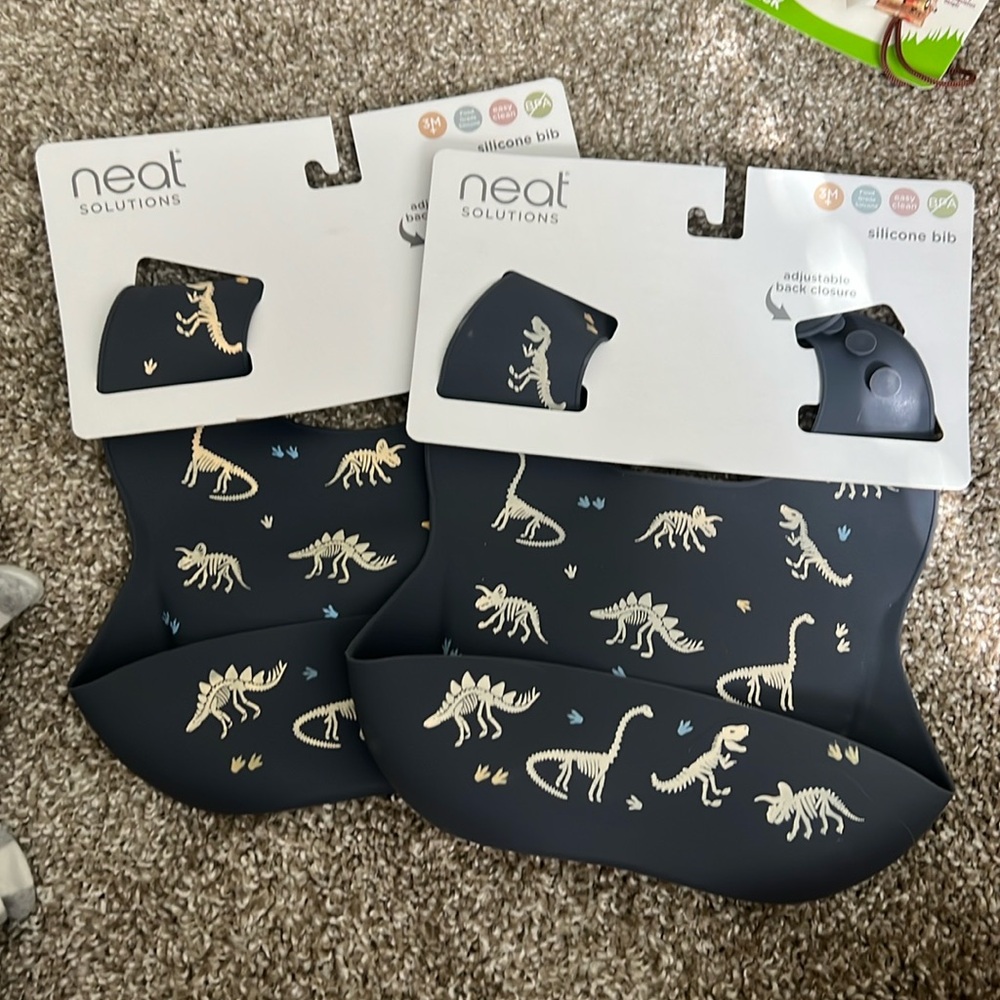 Dinosaur Silicone Bib - Dark Blue